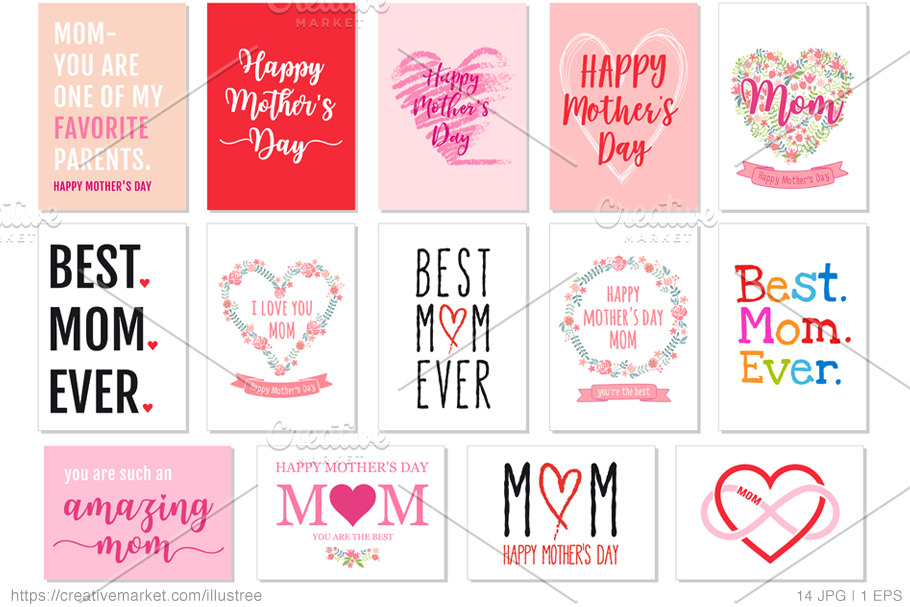 14 Mother's Day cards, vector set
