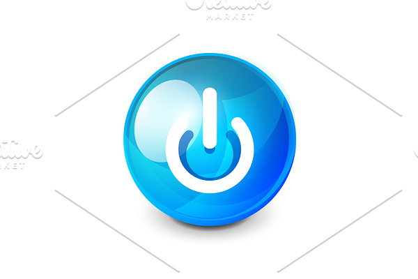 Power button blue icon, start symbol