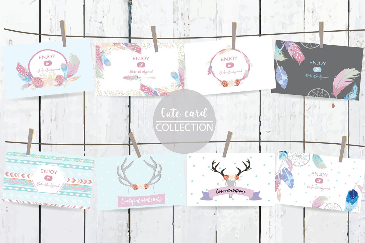 8 cute lovely design boho cards7# in Postcard Templates - product preview 8