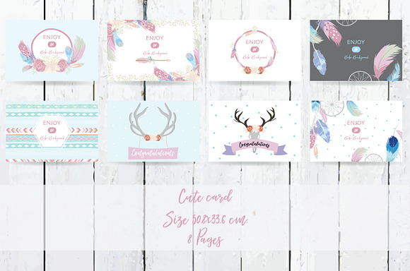 8 cute lovely design boho cards7# in Postcard Templates - product preview 1