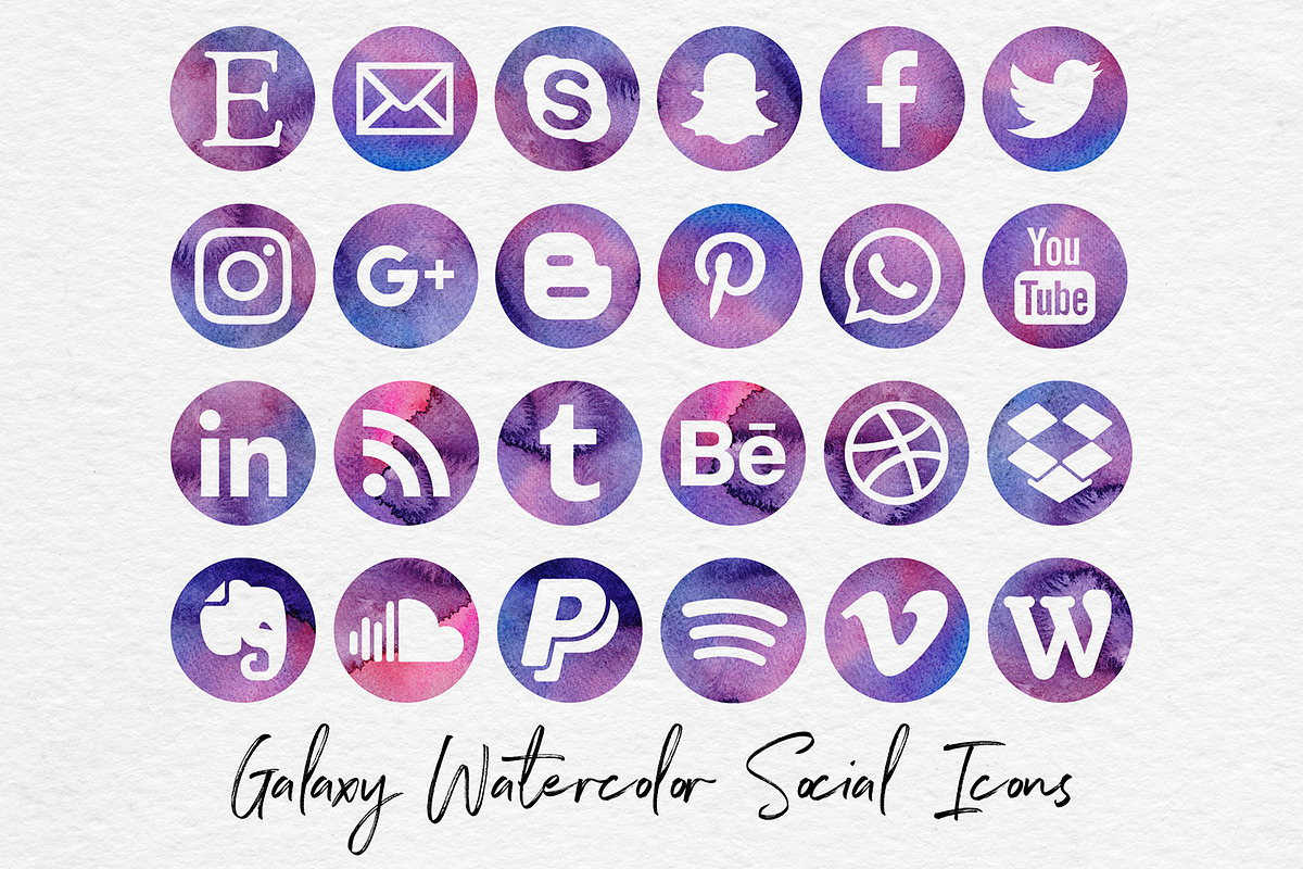 Galaxy Watercolor Social Media Icons in Social Media Templates - product preview 8