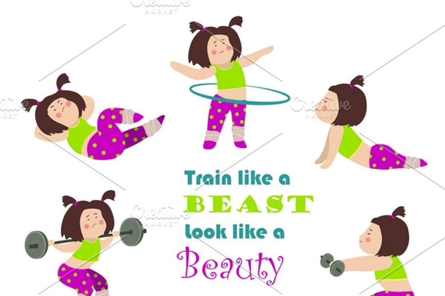 Workout fitness cute girls in Illustrations - product preview 8