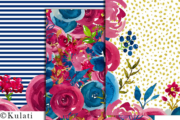 Burgundy Mauve Blue Floral Patterns in Patterns - product preview 2