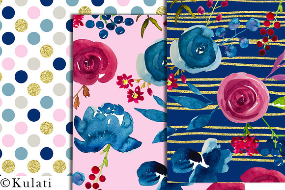 Burgundy Mauve Blue Floral Patterns in Patterns - product preview 4