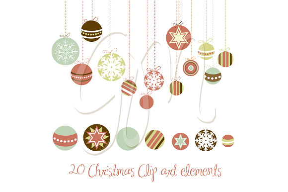Christmas Clip Art, Retro ornaments in Illustrations - product preview 4