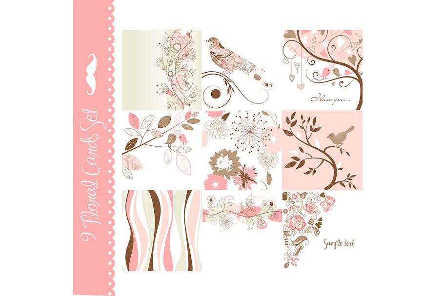 Digital Floral Card Set of 9 Designs in Illustrations - product preview 8