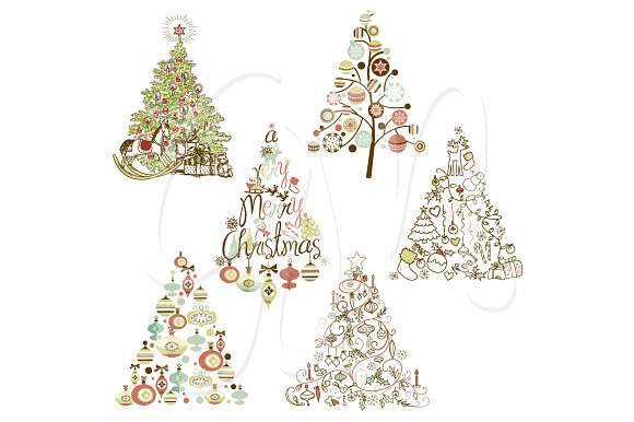 Christmas Tree Retro Clip Art in Illustrations - product preview 1