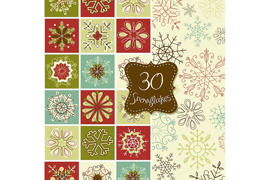 30 Snowflakes Clip Art, Christmas