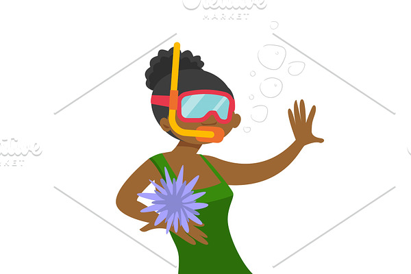 Young african-american woman swimming underwater.