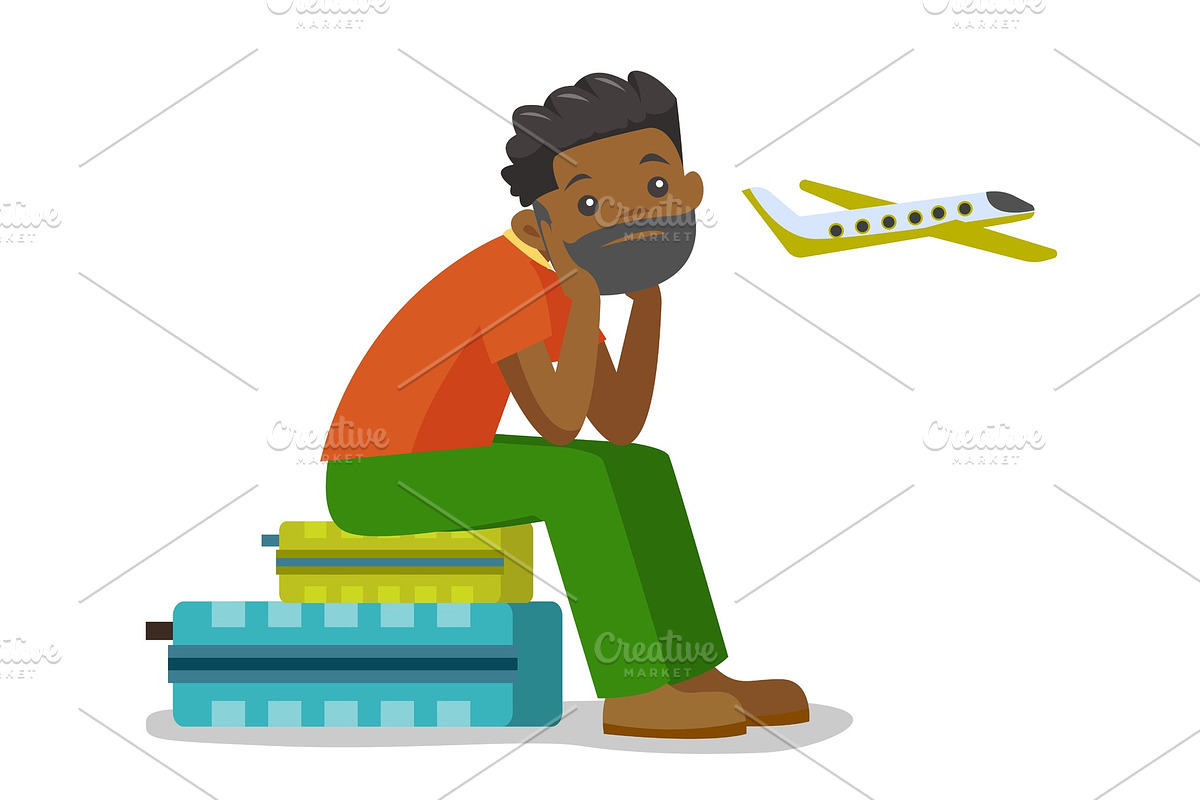 Black man suffering from fear of flying. in Illustrations - product preview 8