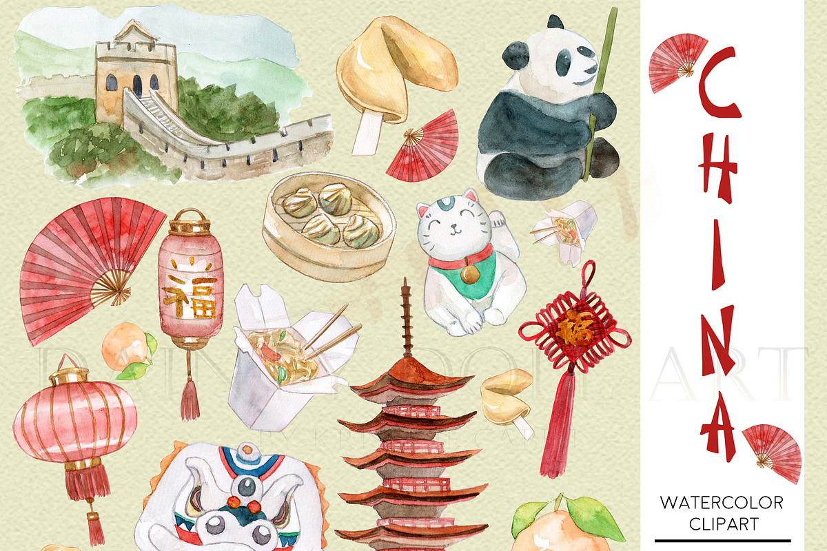China Clipart Watercolor in Illustrations - product preview 8
