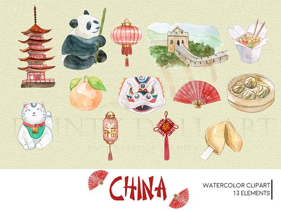 China Clipart Watercolor in Illustrations - product preview 2