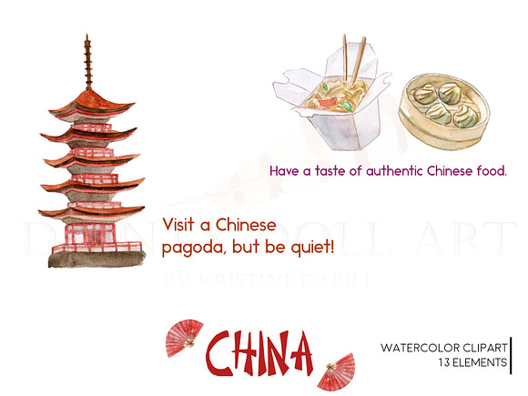 China Clipart Watercolor in Illustrations - product preview 3