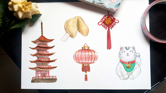 China Clipart Watercolor in Illustrations - product preview 5