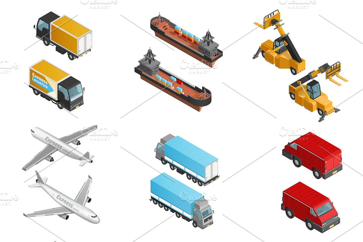 Cargo transport isometric icons set in Graphics - product preview 8