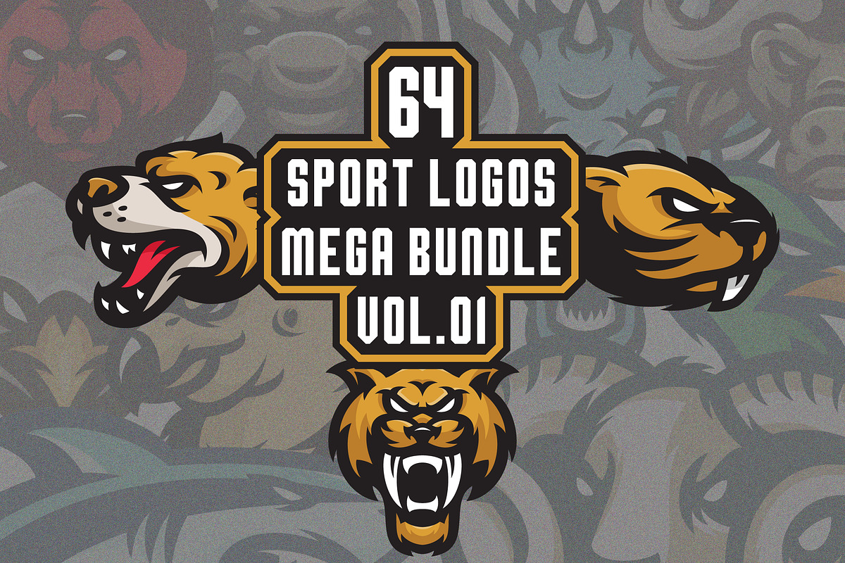 64 MEGA BUNDLE ANIMAL HEAD MASCOT in Logo Templates - product preview 8