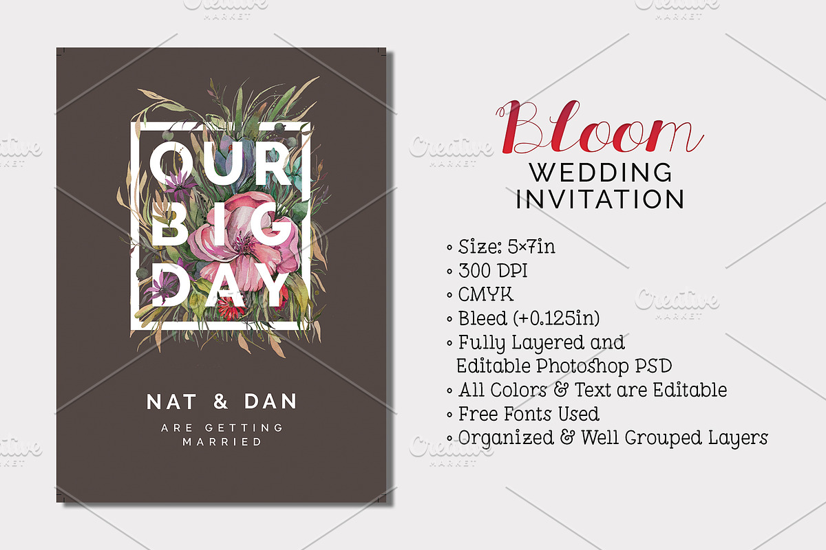 Bloom Wedding Invitation in Wedding Templates - product preview 8