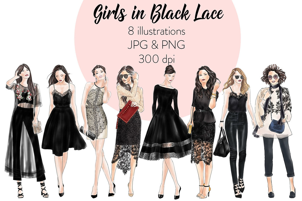 Girls in Black Lace - Light Skin in Illustrations - product preview 8
