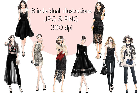 Girls in Black Lace - Light Skin in Illustrations - product preview 1