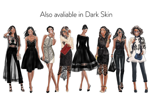 Girls in Black Lace - Light Skin in Illustrations - product preview 3