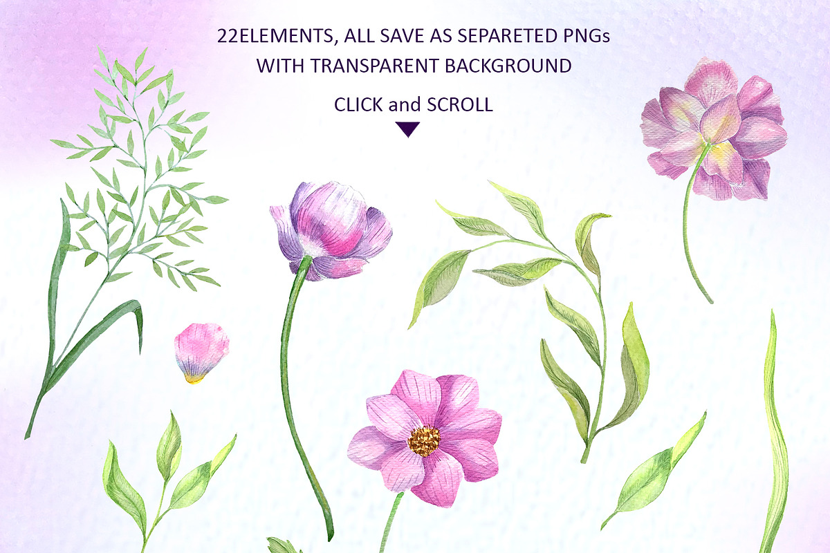 Watercolor Pink Flowers in Illustrations - product preview 8