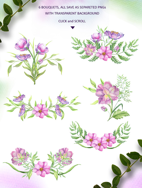 Watercolor Pink Flowers in Illustrations - product preview 2