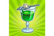 Absinthe green alcohol drink pop art vector