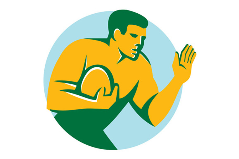 Rugby Player Fend Off Circle Retro in Illustrations - product preview 8