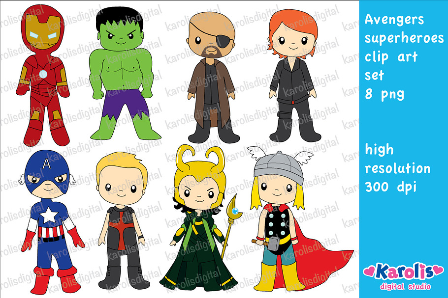 Avengers superhero / clip art set in Illustrations - product preview 8