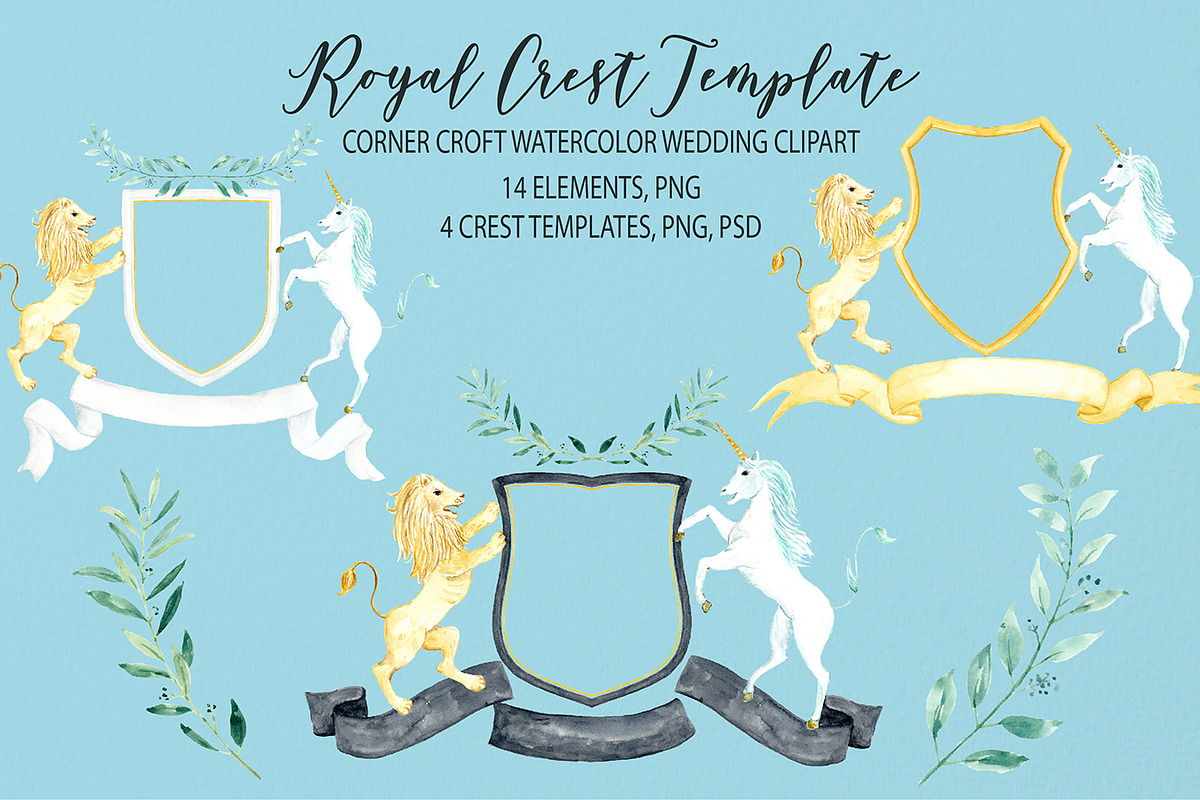 Watercolor Royal Crest Template in Wedding Templates - product preview 8