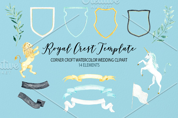 Watercolor Royal Crest Template in Wedding Templates - product preview 1
