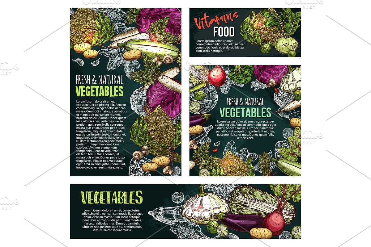 Fresh vegetable and mushroom chalkboard banner in Illustrations - product preview 8