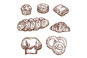 Sweet bread bun sketch of bakery, pastry product