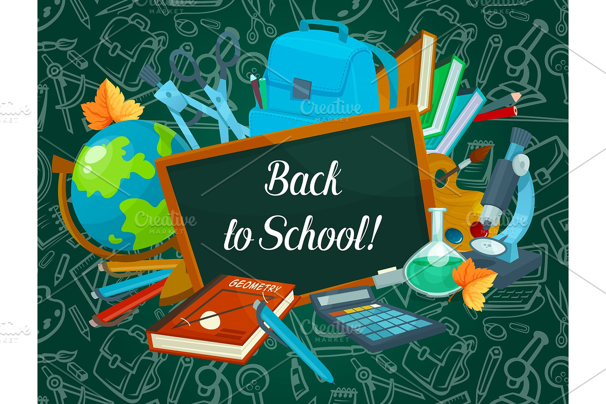 Back to School vector chalkboard pattern poster in Illustrations - product preview 8