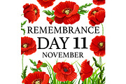 11 November poppy remembrance day vector card