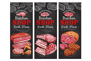 Meat and sausage chalkboard banner of buncher shop