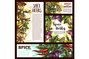 Spice, herb and aromatic vegetable sketch banner