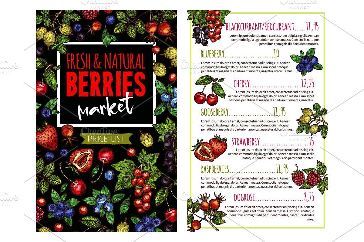 Berry and fruit banner for price list template in Illustrations - product preview 8