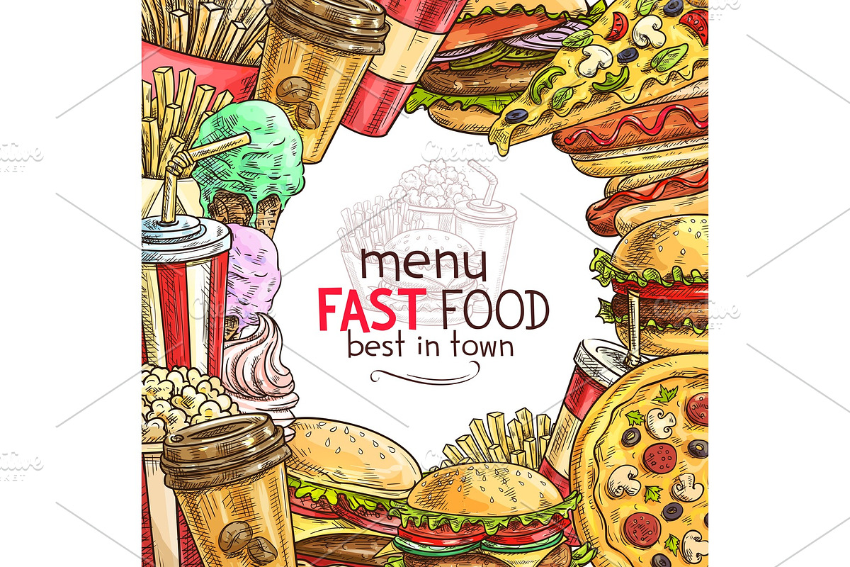 Fast food lunch dish frame for restaurant menu in Illustrations - product preview 8