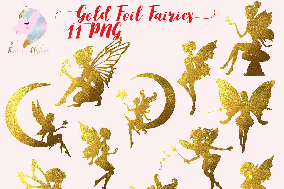 Gold Foil Fairy Silhouette Clipart in Illustrations - product preview 8