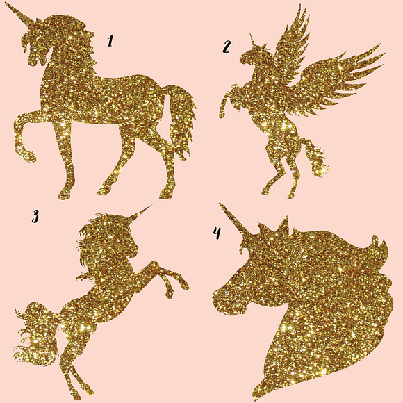 Gold Glitter and Galaxy Unicorns in Illustrations - product preview 1