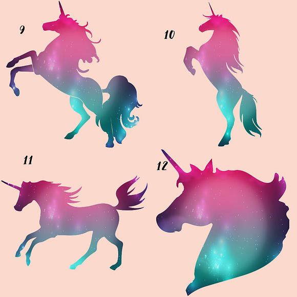 Gold Glitter and Galaxy Unicorns in Illustrations - product preview 3