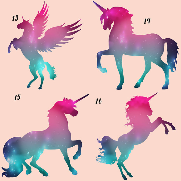 Gold Glitter and Galaxy Unicorns in Illustrations - product preview 4