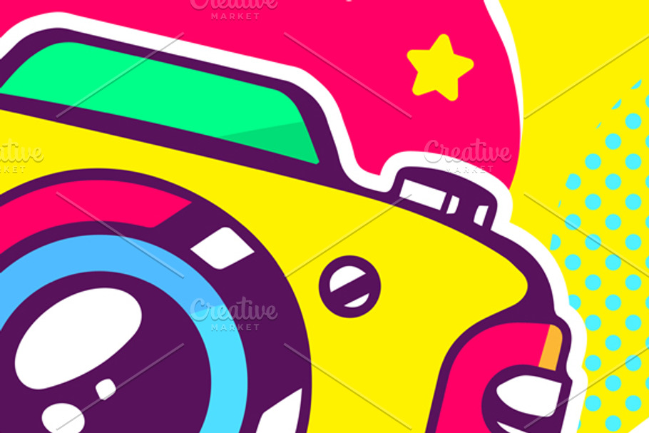 Photo camera on a colored background in Illustrations - product preview 8