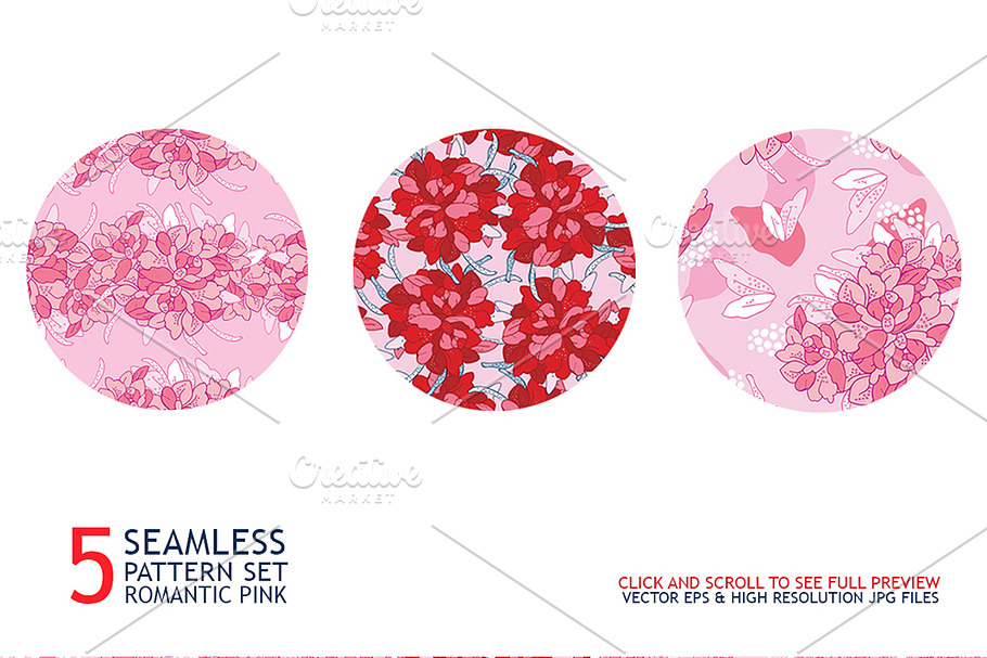 5 romantic pink seamless pattern set