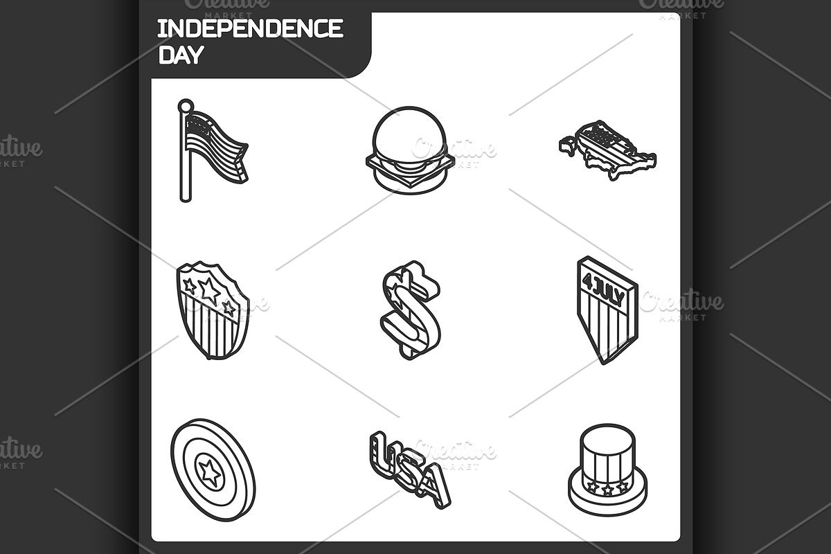 Independence day outline icons in Illustrations - product preview 8