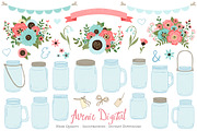 Coral and Turquoise Mason Jar