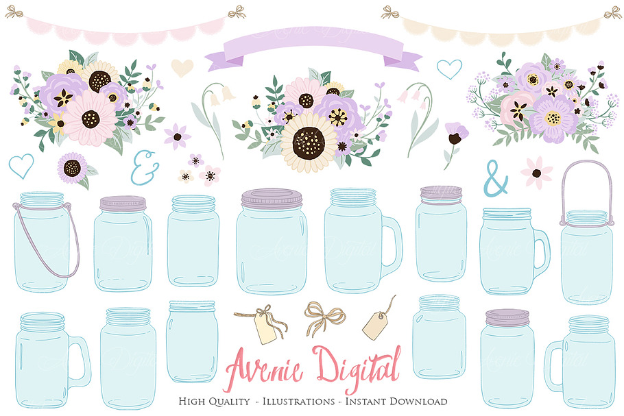 Lilac Wedding Mason Jar Cliparts