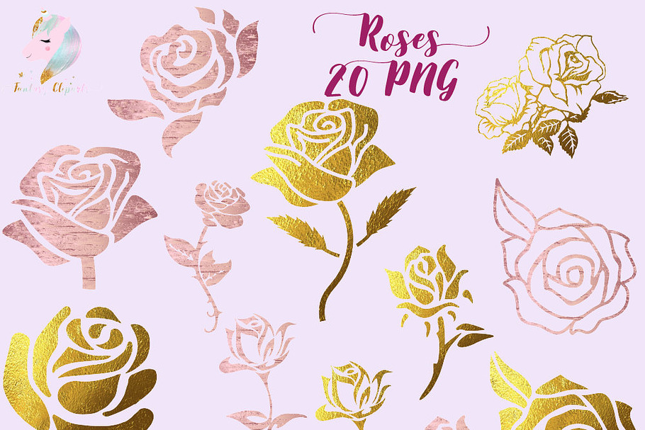 Gold Foil Roses Silhouettes Clipart