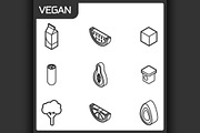 Vegan life outline isometric icons